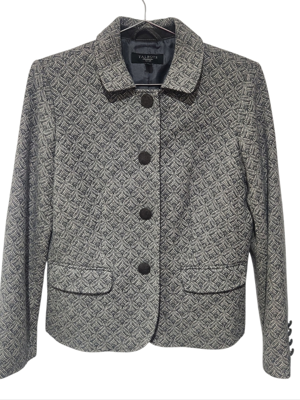 Talbots Grey Wool Tweed Blazer Jacket Size 8 PETITE